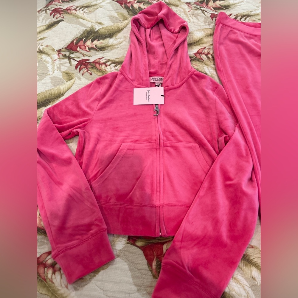 Juicy Couture Pink Party Velour Hoodie Tracksuit Jacket and Pants Set LARGE NWT